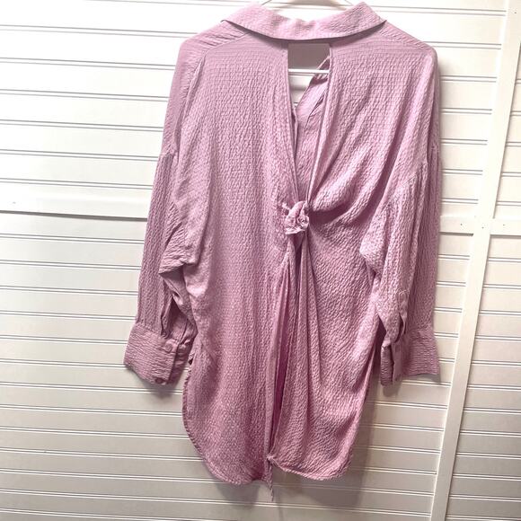 Zara Pink Lilac Oversized Knotted Back Long Sleeve Button Front Shirt Size S - Picture 4 of 11